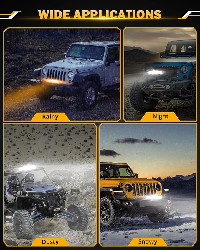 Auxbeam 12 Inch LED Light Bar, 6 Modes Strobe Amber Pod Lights Yellow Fog Light - Image 7