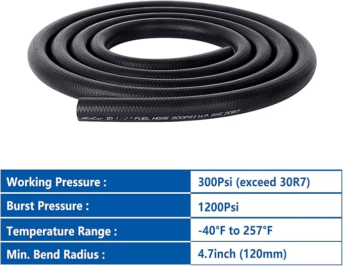 LokoCar Rubber Fuel Hose Line Push Lock 1/2" ID SAE 30R7 NBR 5ft 300PSI Black - Image 6