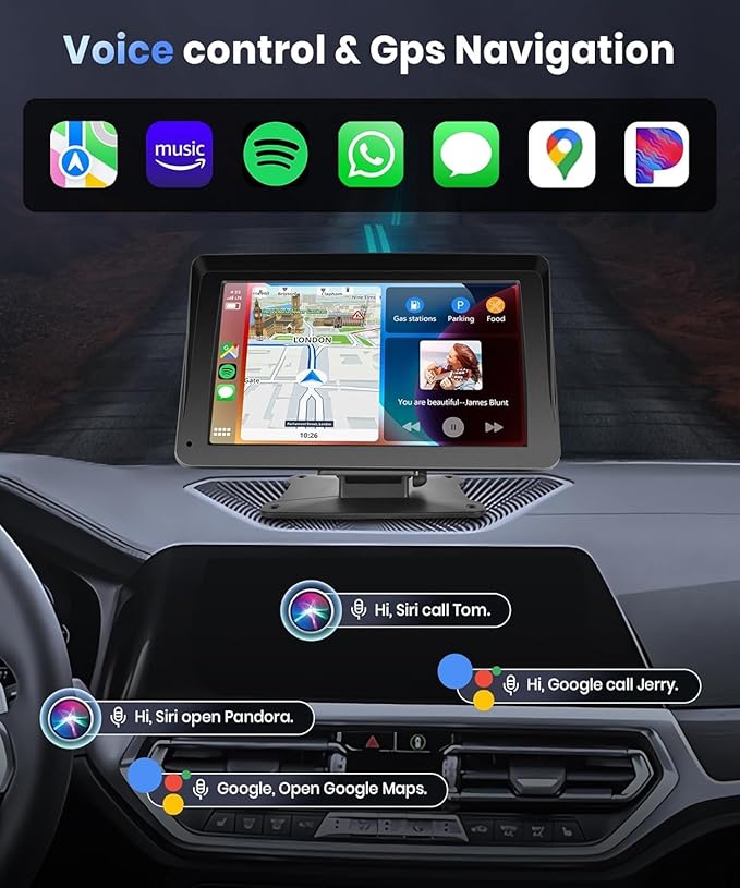 Podofo Portable Car Stereo Wireless Carplay Android Auto, 7 Inch Touch Screen - Image 4