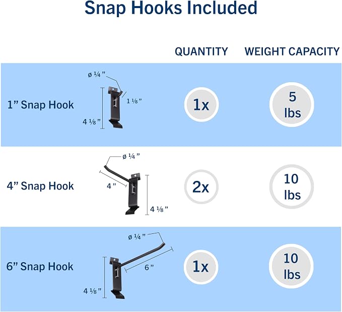 8 Pack Heavy Duty Slatwall Hooks, Snap & Heavy-Duty Hooks Mix, Organize Garage - Image 6