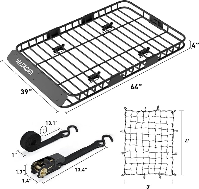 WILDROAD Car Roof Cargo Carrier Combo of Upgraded 64"x 39"x 4" Roof Rack Cargo - Image 6