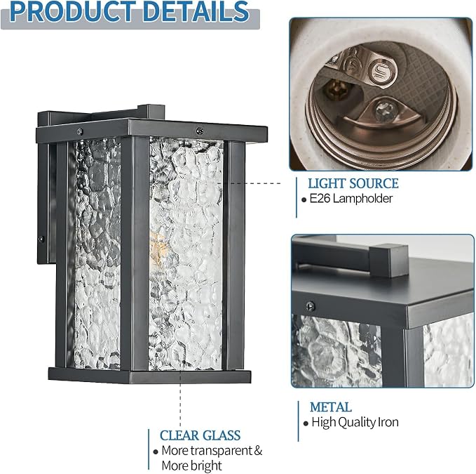 Outdoor Wall Sconce E26 Base Metal Frame - Image 3