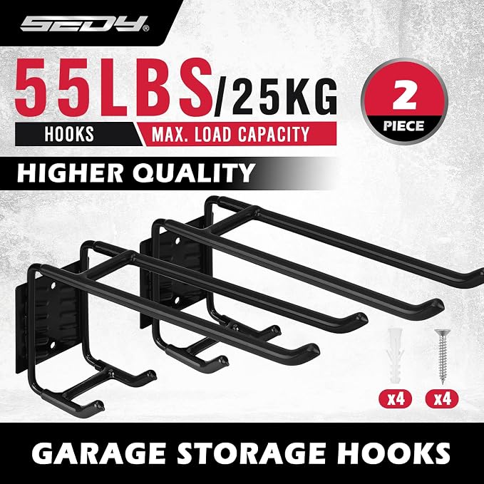 2-Piece 9.4" Heavy Duty Garage Hooks, Sturdy Utility Hooks Holds 55 LB Wall - Image 2