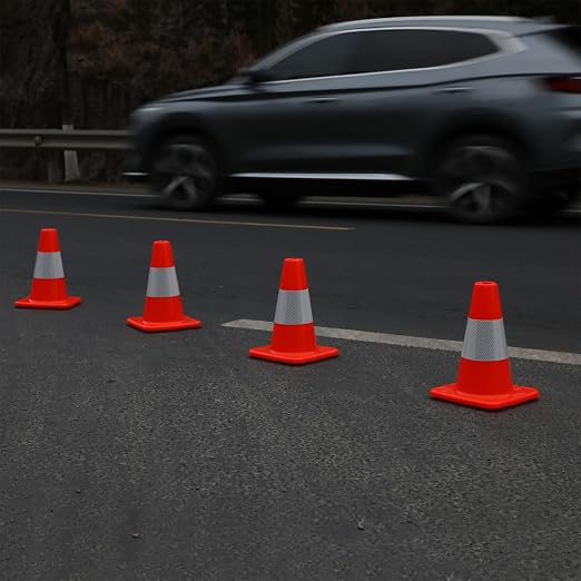 8 Pack All-PVC 1-Piece Traffic Cones, 360° Visible Fluorescent Orange-Red - Image 6
