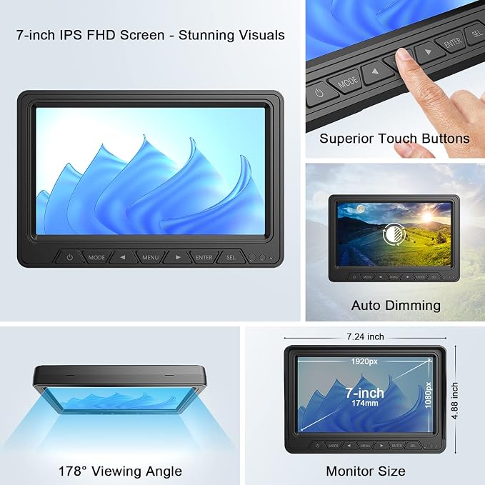 Fookoo HD 1080P 7" Wireless RV Backup Camera System - Image 4