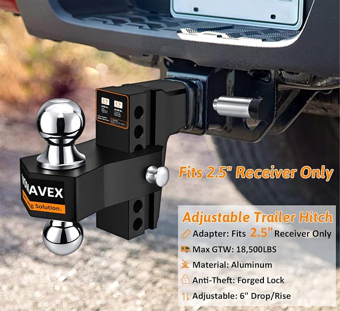 Adjustable Trailer Hitch-Drop Hitch Fits 2.5-Inch Receiver -6" Drop/Rise Tow - Image 2