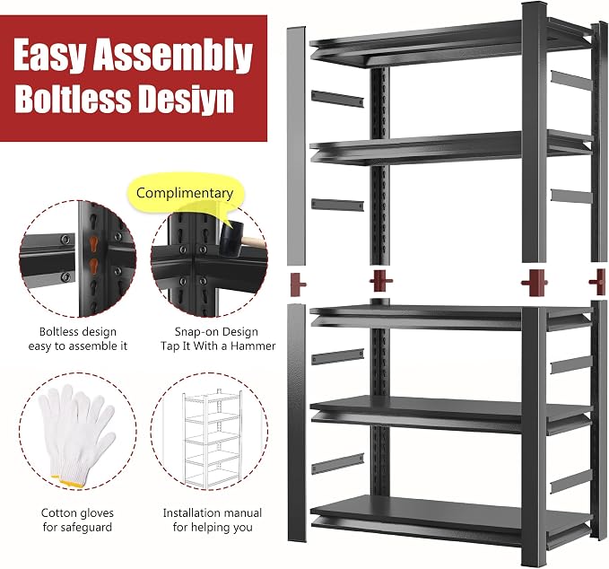 47.2" W Garage Shelving Heavy Duty Storage Shelves 5 Tier Adjustable Heavy Duty - Image 6