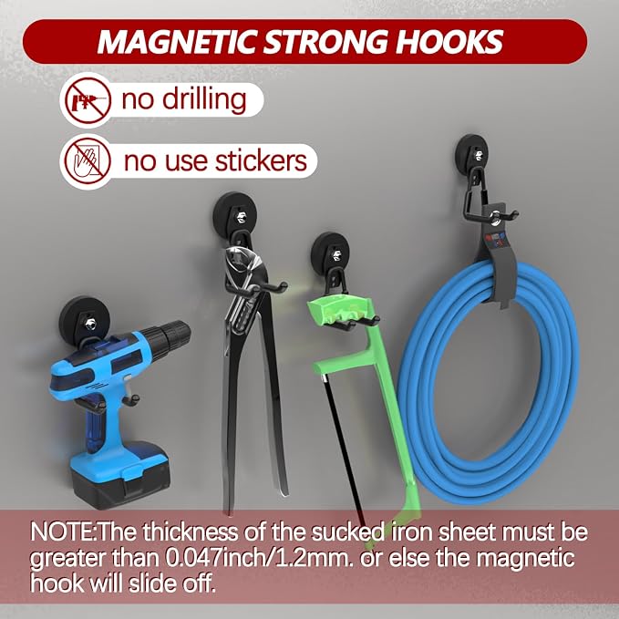 3-H Heavy Duty Magnet Garage Hooks 4 Pack, Large Strong Magnetic Hooks - Image 5