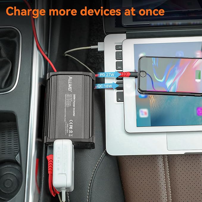 300W Car Power Inverter 12v to 110v, Car Plug in Adapter Outlet - Image 3