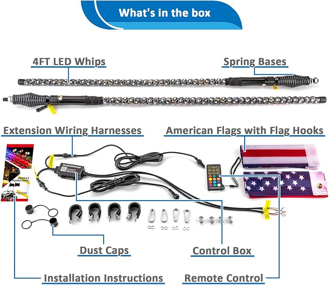 Wsays 2pcs 4ft RGB Led Whip Light - Image 6