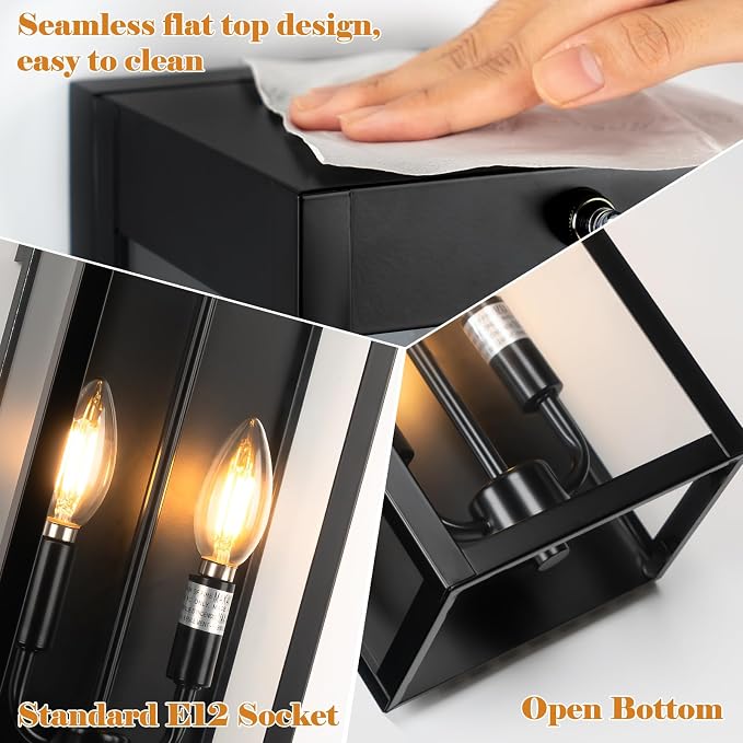 16” Dusk to Dawn Outdoor Lighting, 2 Pack Black Modern Porch Outside Lights - Image 3
