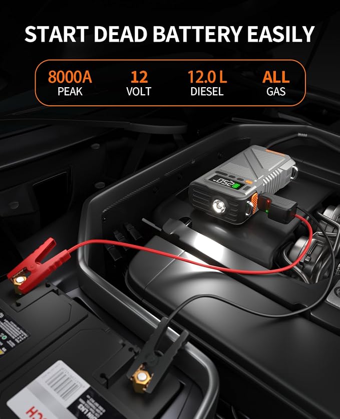 Portable Car Jump Starter with Air Compressor, 8000A Jump Box Combo 150PSI Tire - Image 2