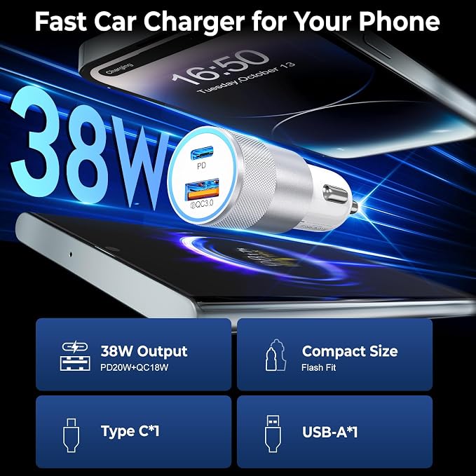 Car Charger USB C 6-Pack, Ancekoy 38W Dual Port Cigarette Lighter - Image 2