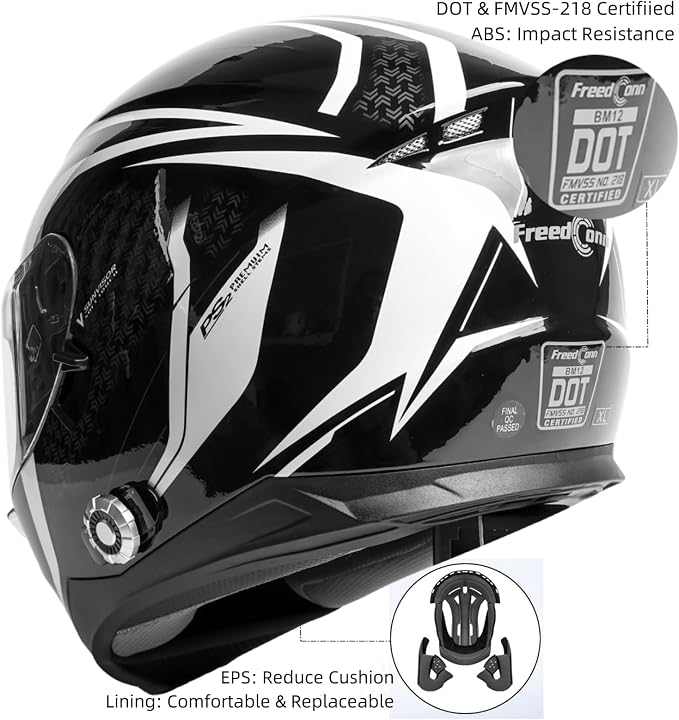 Full Face FreedConn Motorcycle Helmet Bluetooth 5.0 Integrated 2 Way Intercom - Image 3