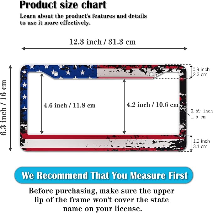 License Plate Cover Multicolor License Plate Frames Patriotic USA American Flag - Image 2