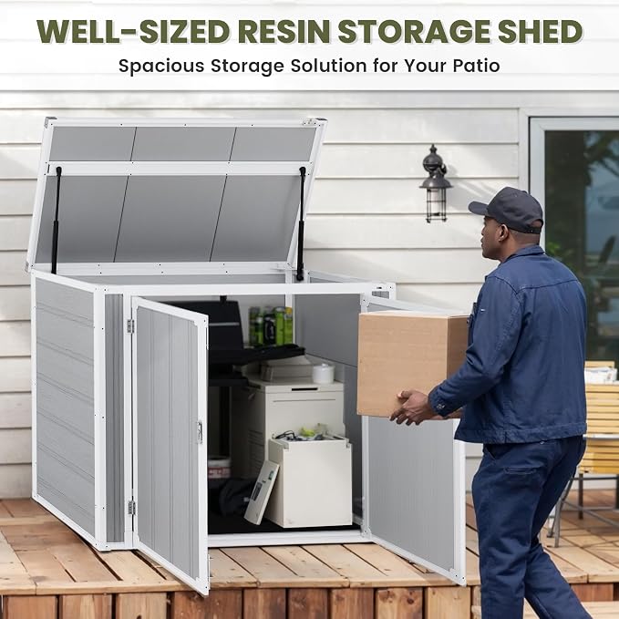 Horizontal Storage Shed 41 Cu.Ft, Lockable Outdoor Resin Cabinet - Image 6