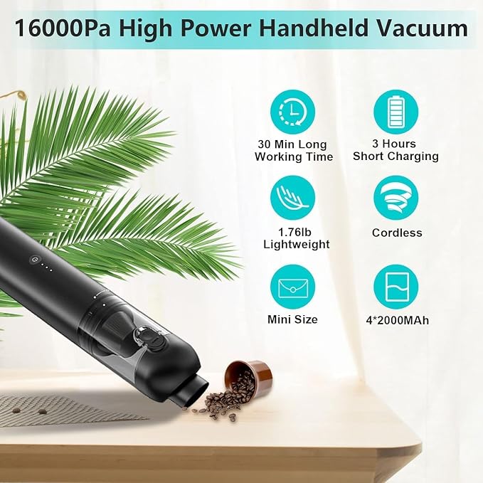 Car Vacuum Portable Cordless, 4-in-1 Handheld Vacuums Cordless, 000PA Strong - Image 3