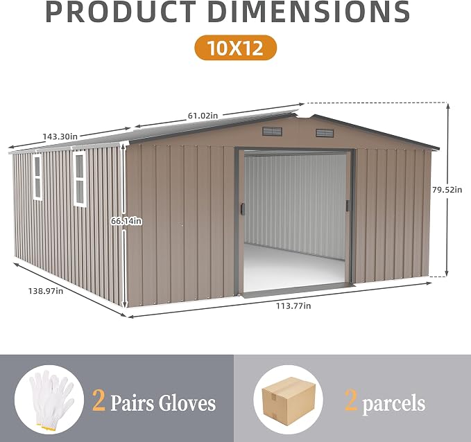 12 x 10 FT Outdoor Storage Shed, Metal Garden Tool Shed - Image 9