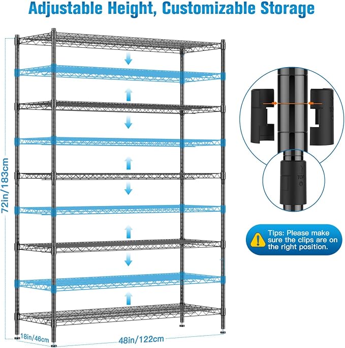 Wire Shelving with Wheels, 3000 Lbs Storage Shelves Heavy Duty, - Image 3