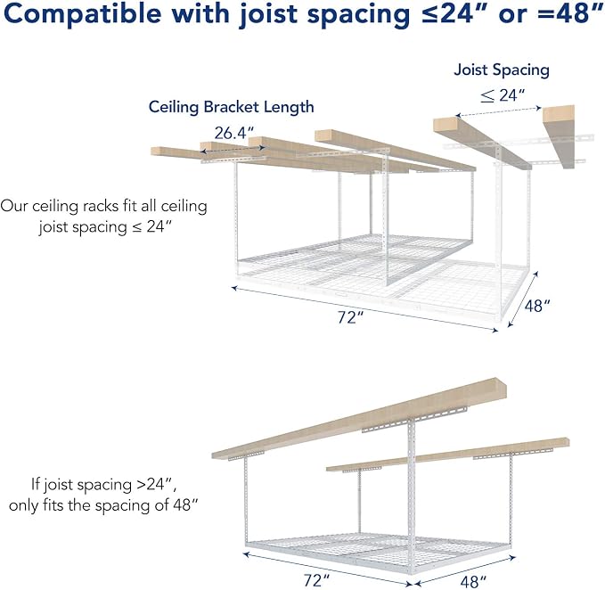 FLEXIMOUNTS 4x6 Overhead Garage Storage Adjustable Ceiling Rack 72" Length x - Image 4