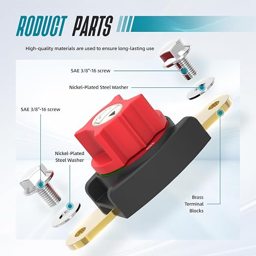 Side Post Battery Disconnect Switch, On/Off Battery Power Cut Off Switch 275A - Image 6