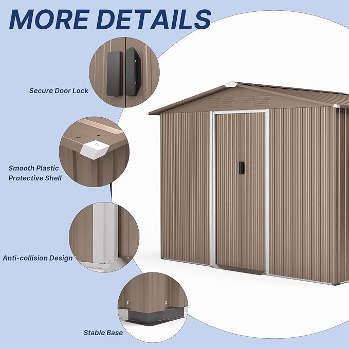 8FT x 6FT Metal Outdoor Storage Shed, Utility and Tool Shed Storage House - Image 4