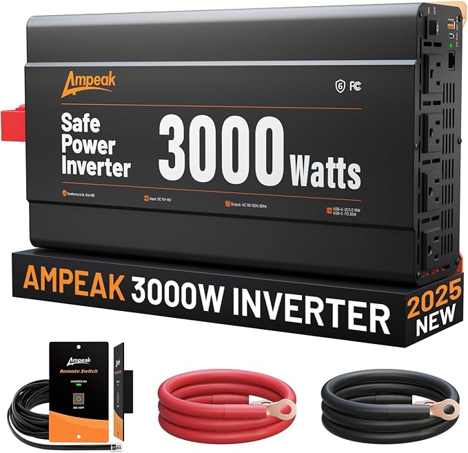 Ampeak 3000W Power Inverter, Inverter 12V to 110V Modified Sine Wave, High by Ampeak