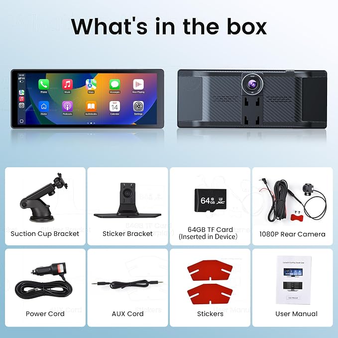 10.26" Carplay Screen for Car, 4K Dash Cam, Portable Tablet for Apple Android - Image 9