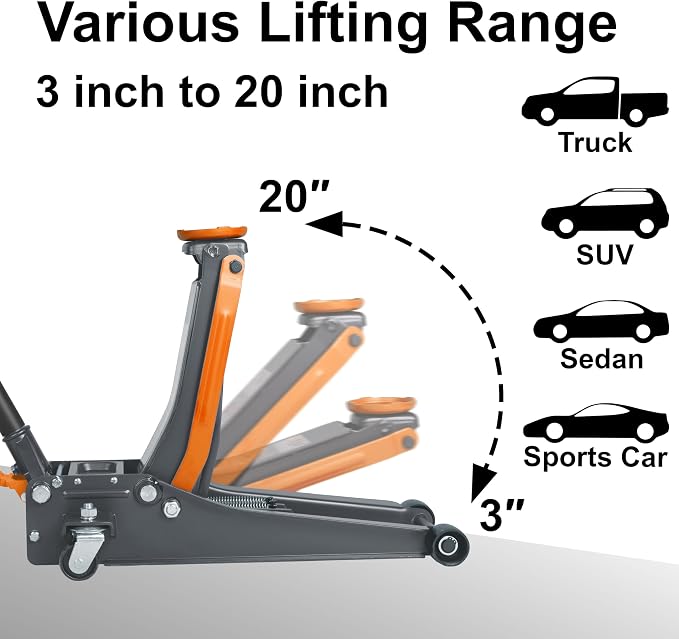 3-Ton Low-Profile Dual Pistons Heavy-Duty Steel Racing Floor Jack - Image 3