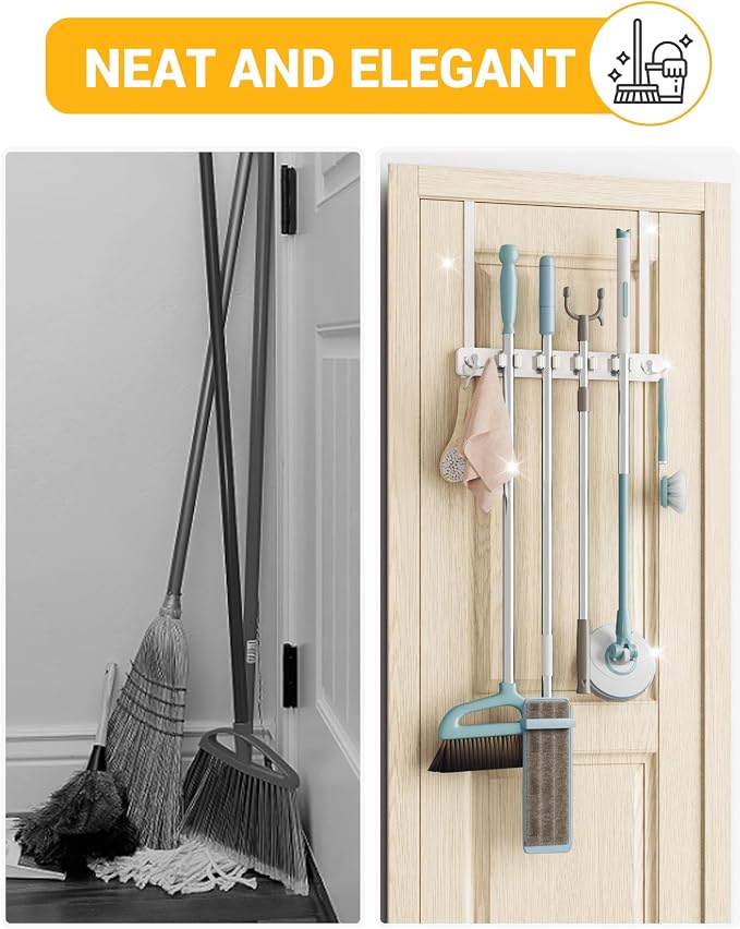Lorbro Broom Holder Door Mount, Over the Door Broom and Mop Holder - Image 3