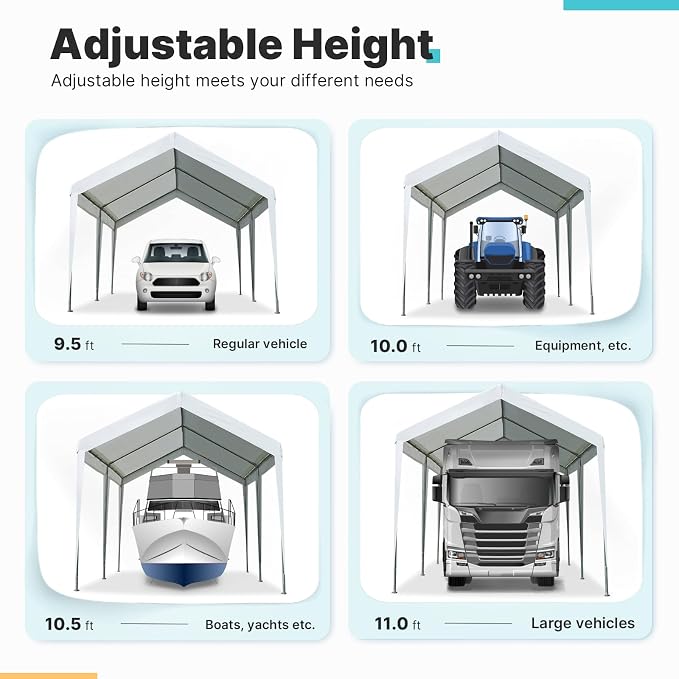 ADVANCE OUTDOOR Adjustable 10x20 ft Heavy Duty Carport Car Canopy Garage Boat - Image 2