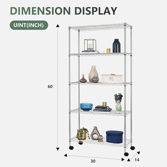BestOffice 14Dx30Wx60H 5-Tier Wire Shelving Unit Steel Large Metal Shelf - Image 3