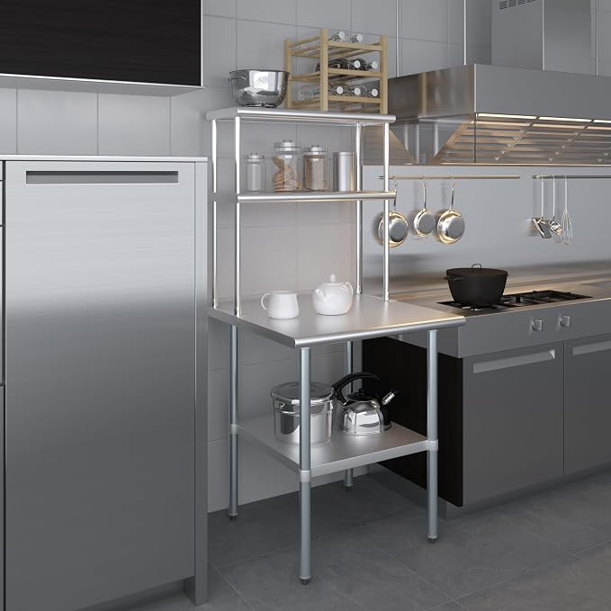 Amgood Stainless Steel Work Table Double Tier Overshelf | Metal Kitchen Prep - Image 8
