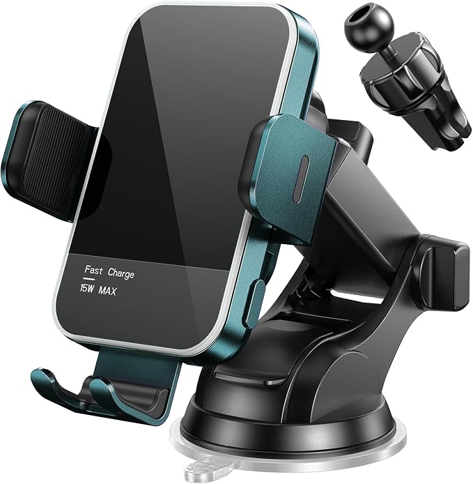 Wireless Car Charger, 【7 Colored LED Backlit】 15W Auto Clamping Phone Mount by Mosurr