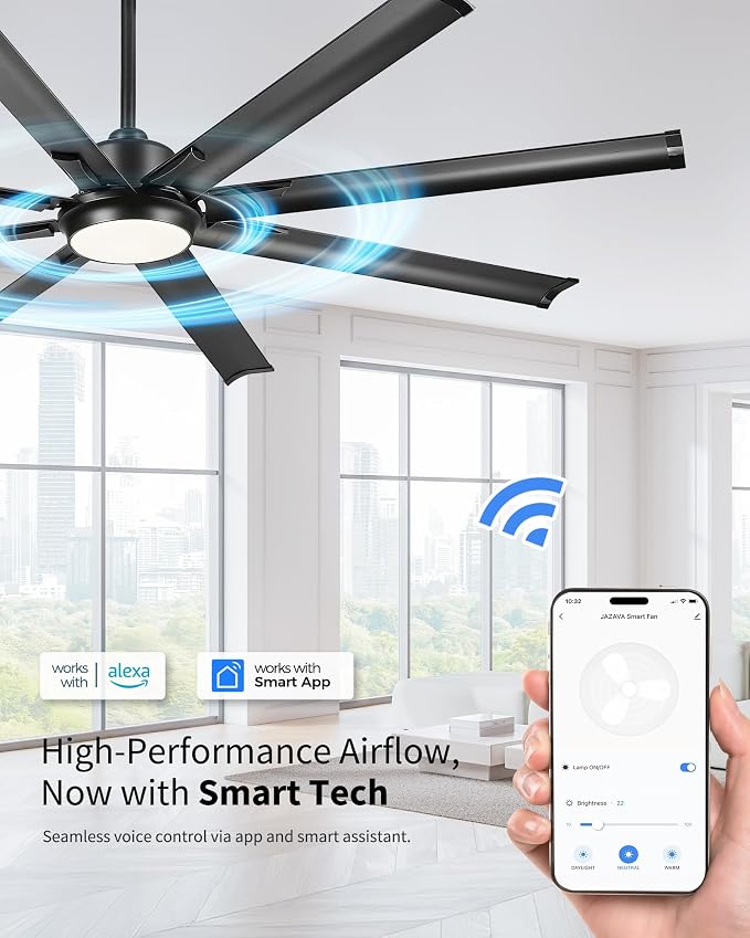 72 Inch Ceiling Fan With Light, Industrial Ceiling Fan With 8 Aluminium Metal - Image 2