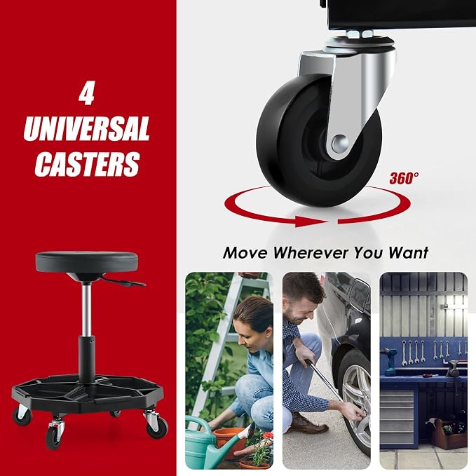Goplus Mechanic Stool, Rolling Garage Chair - Image 7