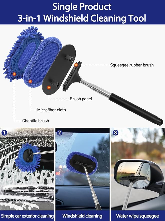 3 in 1 Car Windshield Cleaner Tool 40”Car Rearview Mirror Wiper Squeegee Wash - Image 5