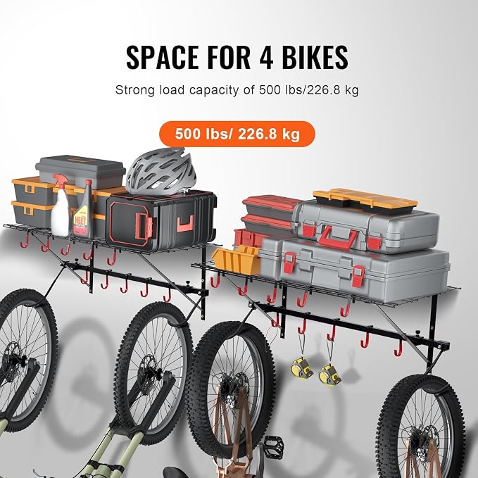 VEVOR Bike Storage Rack, 4 Bike Racks, Wall Mount Bike Storage Hanger - Image 3