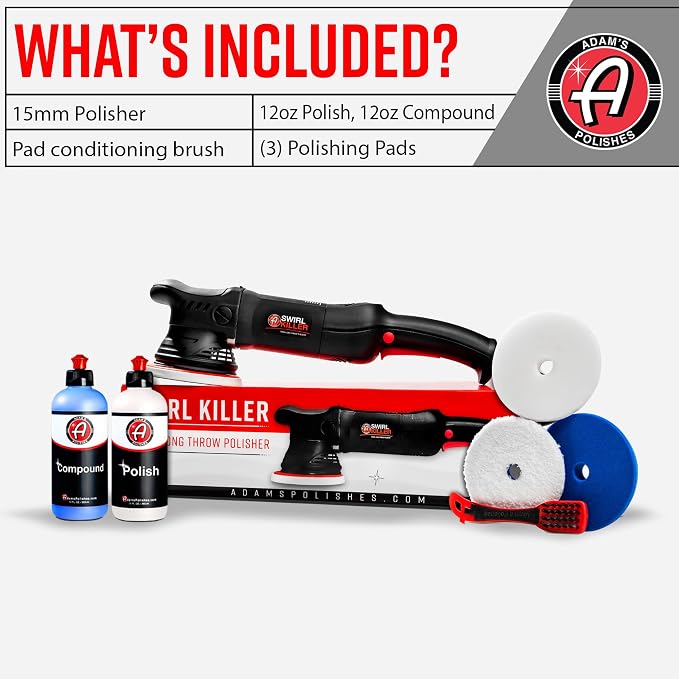 Adam's Polishes Swirl Killer 15mm Polisher Kit 7 Item Buffer Polisher Dual - Image 2