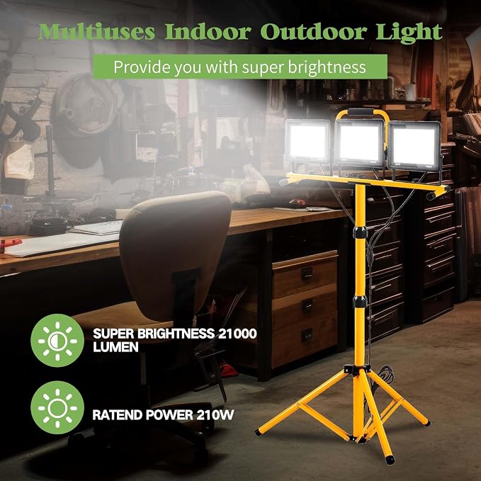 21000 Lumen Work Lights with Stand, 3 Adjustable Head LED Work Light，Foldable - Image 4