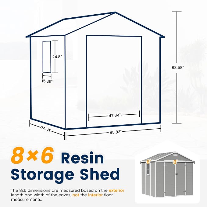 UDPATIO Resin Storage Shed 8 x 6 FT, Outdoor Garden Sheds - Image 2