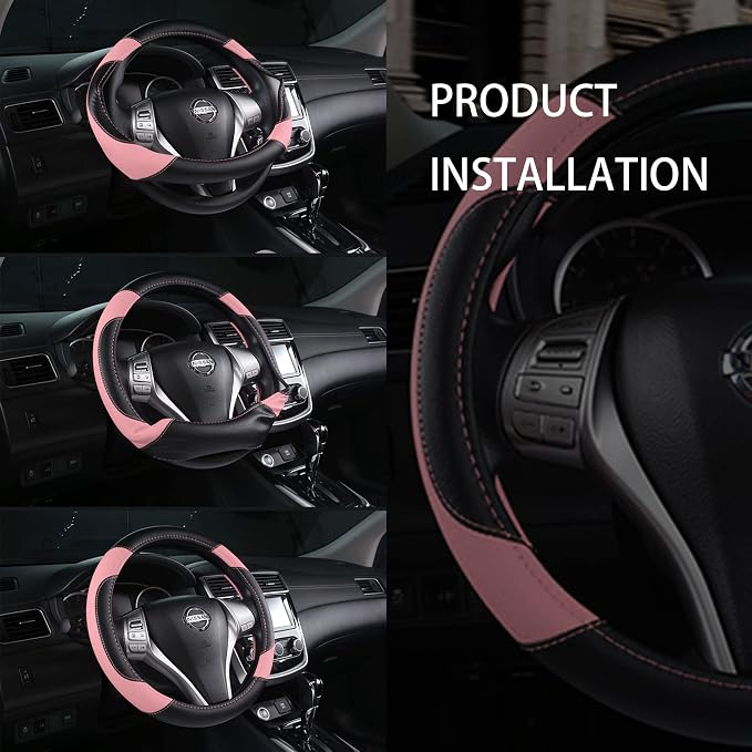 Leather Car Steering Wheel Cover, Non-Slip Car Wheel Cover Protector Breathable - Image 7
