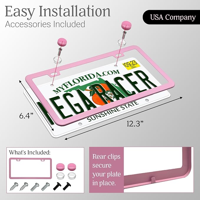 Premium Princess Pink License Plate Frame – 1 Pack, Rust-Free Stainless Steel - Image 5