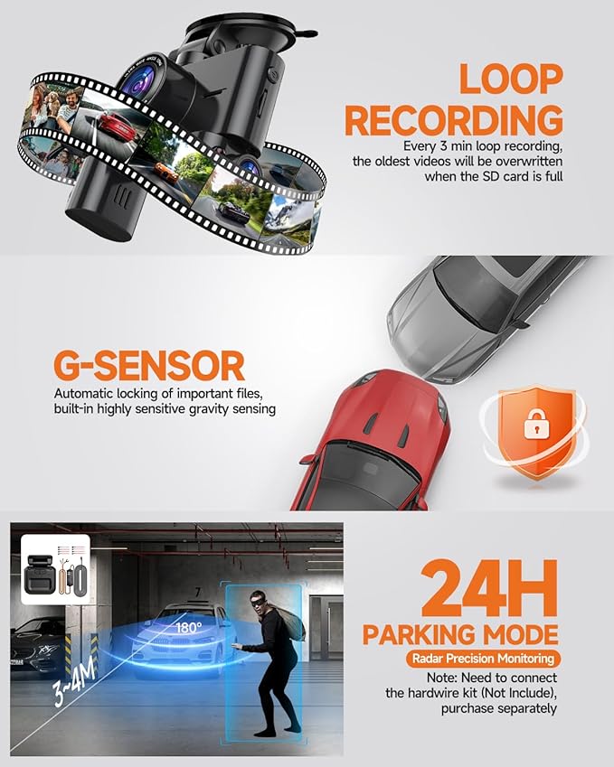 Dash Cam 360°, Dash Camera for Cars Front and Rear Inside, 4 Channel 4K/2K FHD - Image 4