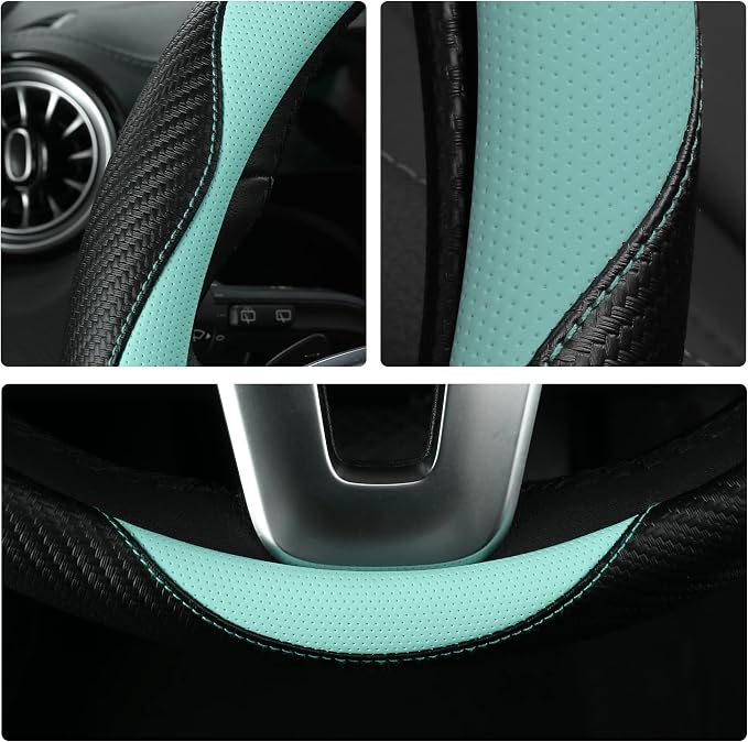Car Steering Wheel Covers for Women Padded Carbon Fiber PU Leather Cute Auto - Image 6