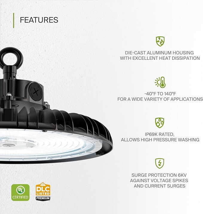 ASD LED High Bay UFO Light Fixture, Commercial Shop Lighting | Dimmable - Image 3