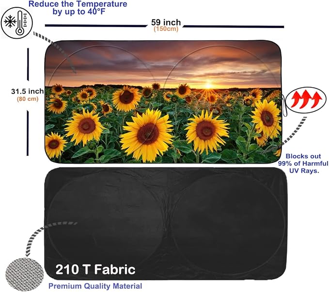 Gven Windshield Sun Shade for Car, Foldable Sunflower Vehicle Sun Visor Shade - Image 2