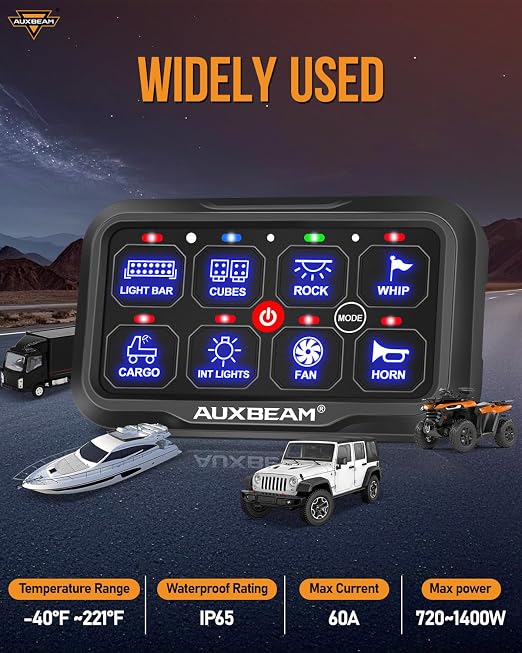 Auxbeam 8 Gang Switch Panel AC-800 Bluetooth RGB Switch Pod - Image 6
