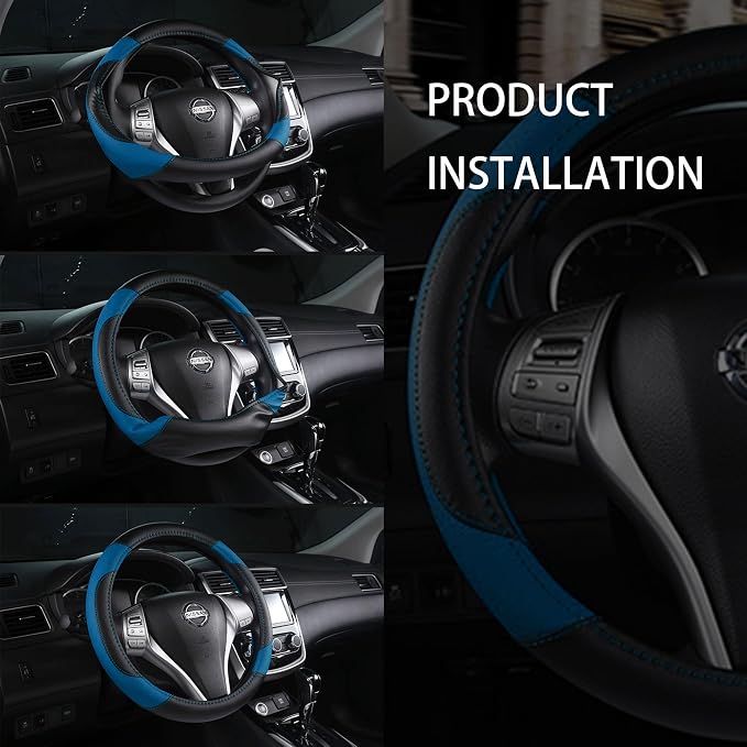 Leather Car Steering Wheel Cover, Non-Slip Car Wheel Cover Protector Breathable - Image 7