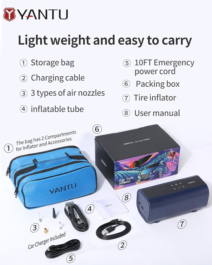 YANTU Dual Cylinder Tire Inflator Portable Air Compressor - Image 9